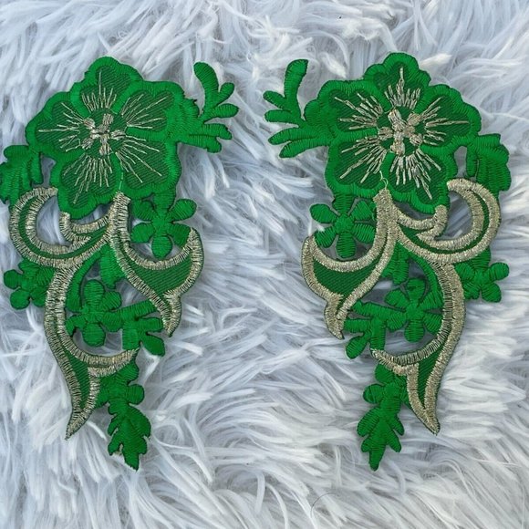 Green Embroidery Patches Iron On Patch Cratf Clothes Accessory Flower Set of 2 - Picture 7 of 8